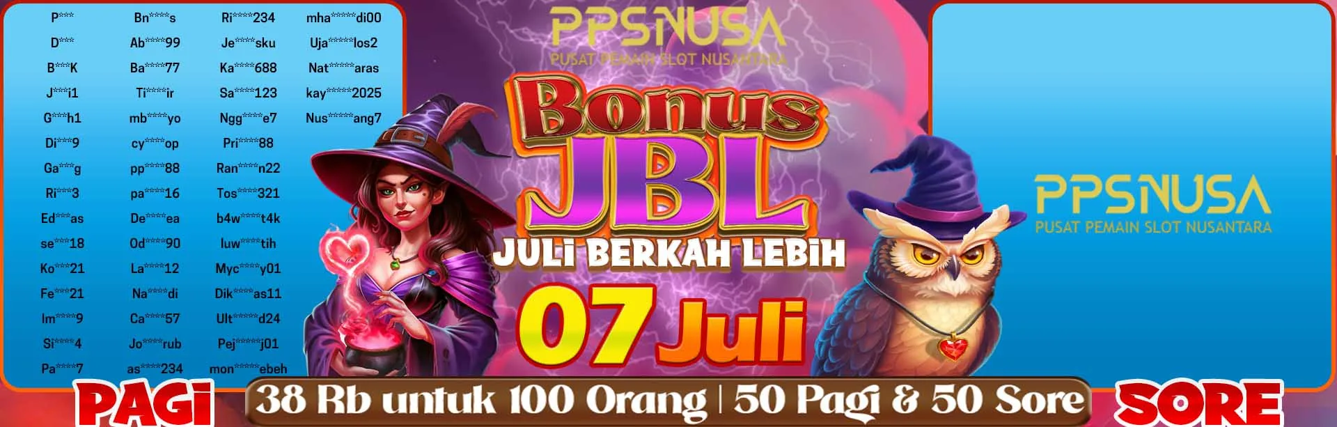 PEMENANG UNDIAN PAGI PPSNUSA "Bonus JBL (JULI BERKAH LEBIH)" 7 JULY 2025				