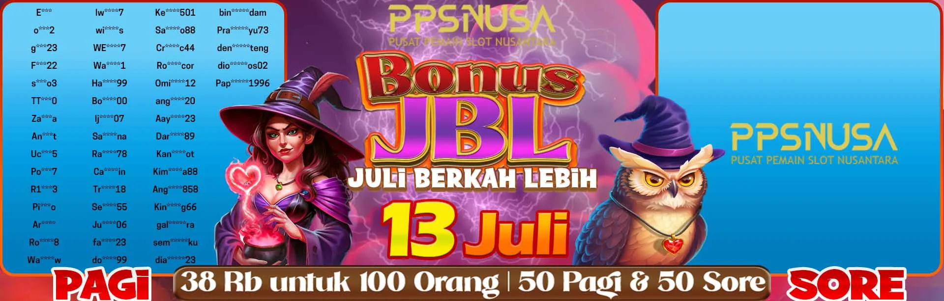 PEMENANG UNDIAN PAGI PPSNUSA "Bonus JBL (JULI BERKAH LEBIH)" 13 JULY 2025 