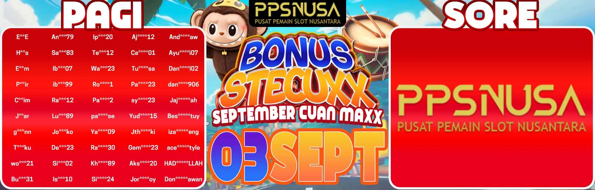 PEMENANG UNDIAN PAGI PPSNUSA "BONUS STECUXX (September CUan MaXX)" 3 SEPTEMBER 2025				