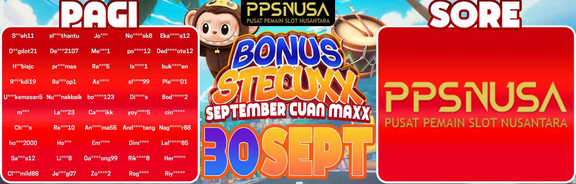 PEMENANG UNDIAN PAGI PPSNUSA "BONUS STECUXX (September CUan MaXX)" 30 SEPTEMBER 2025				