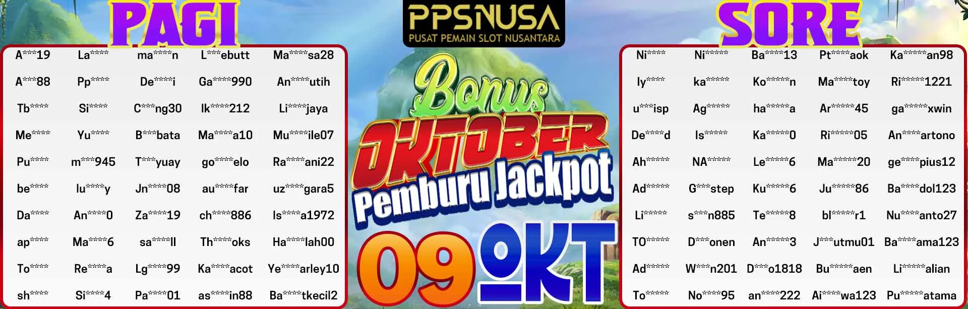 PEMENANG UNDIAN MALAM PPSNUSA BONUS OCOTBER JACKPOT 9 OCTOBER 2025			