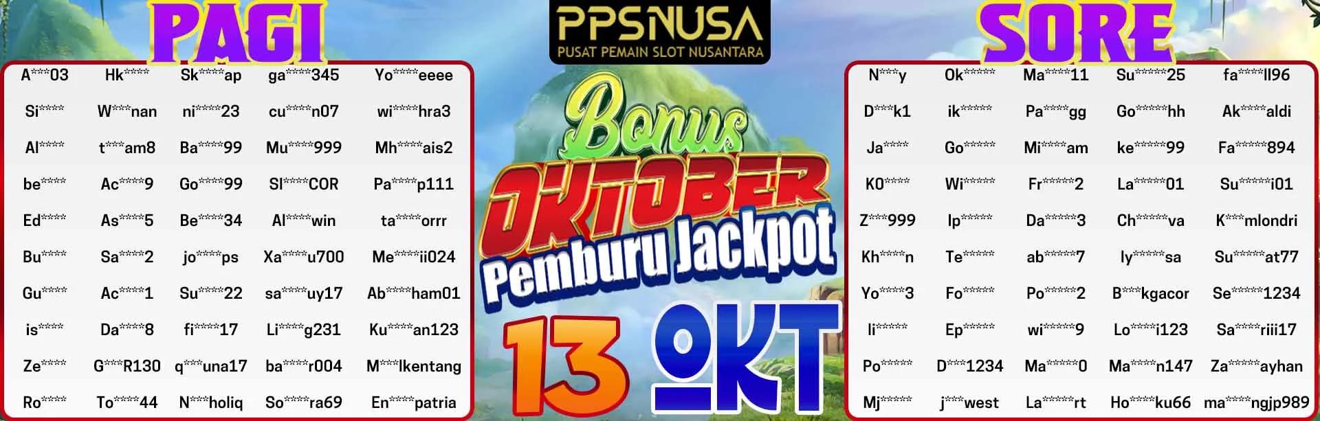 PEMENANG UNDIAN MALAM PPSNUSA BONUS OCOTBER JACKPOT 13 OCTOBER 2025 