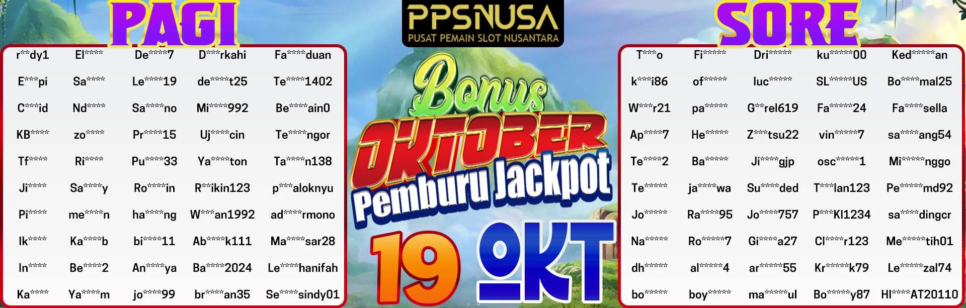 PEMENANG UNDIAN MALAM PPSNUSA BONUS OCOTBER JACKPOT 19 OCTOBER 2025 