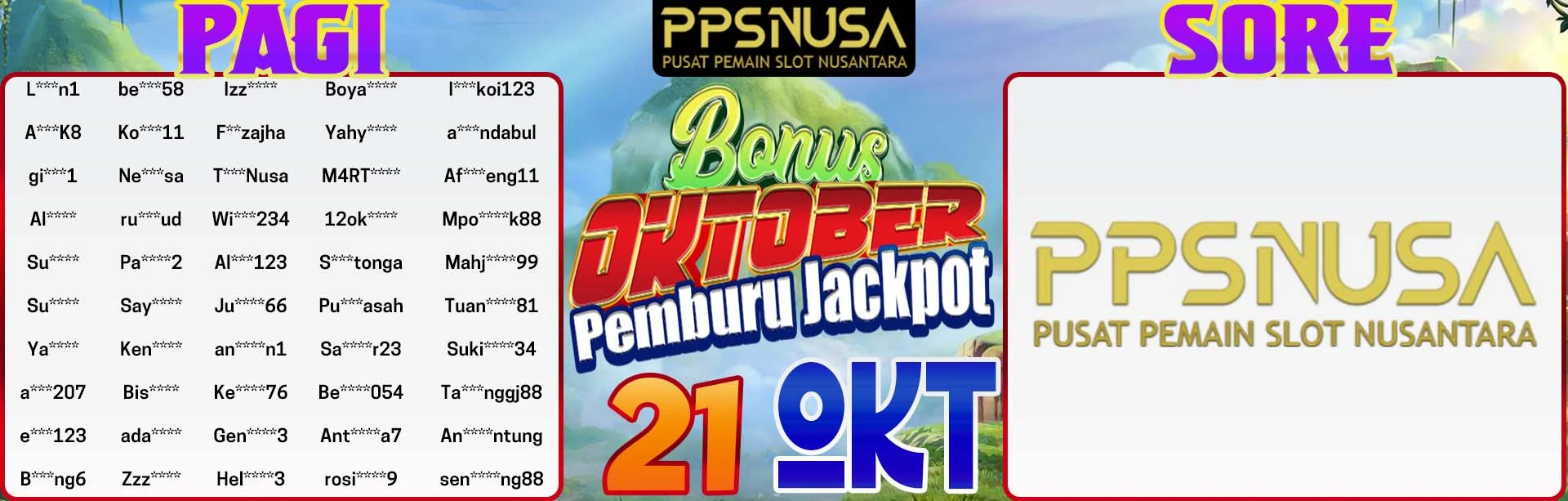 PEMENANG UNDIAN PAGI PPSNUSA BONUS OCOTBER JACKPOT 21 OCTOBER 2025				