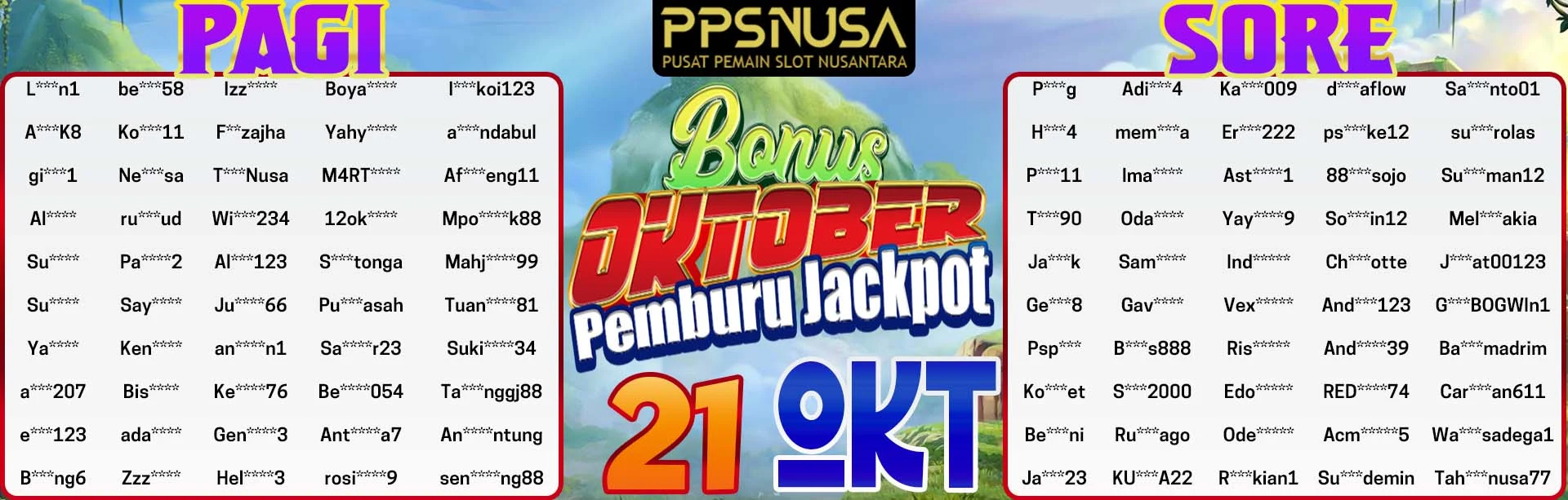 PEMENANG UNDIAN PAGI PPSNUSA BONUS OCOTBER JACKPOT 21 OCTOBER 2025				