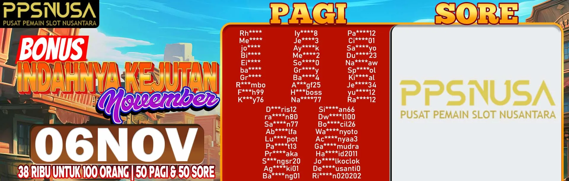 PEMENANG UNDIAN PAGI PPSNUSA "BONUS INDAHNYA KEJUTAN NOVEMBER" 6 NOVEMBER 2025				