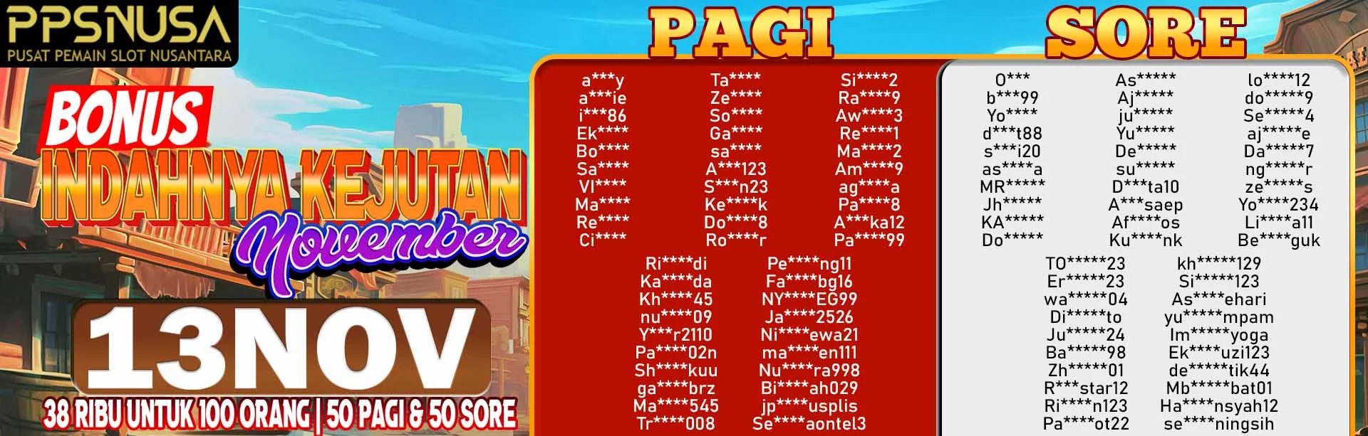 PEMENANG UNDIAN MALAM PPSNUSA "BONUS INDAHNYA KEJUTAN NOVEMBER" 13 NOVEMBER 2025