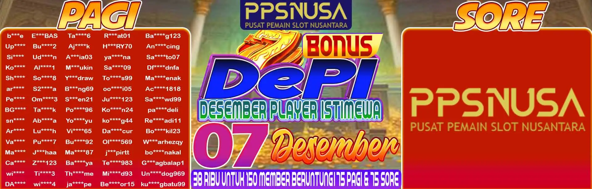 PEMENANG UNDIAN PAGI PPSNUSA "BONUS DePI (Desember Player Istimewa)" 7 DESEMBER 2025