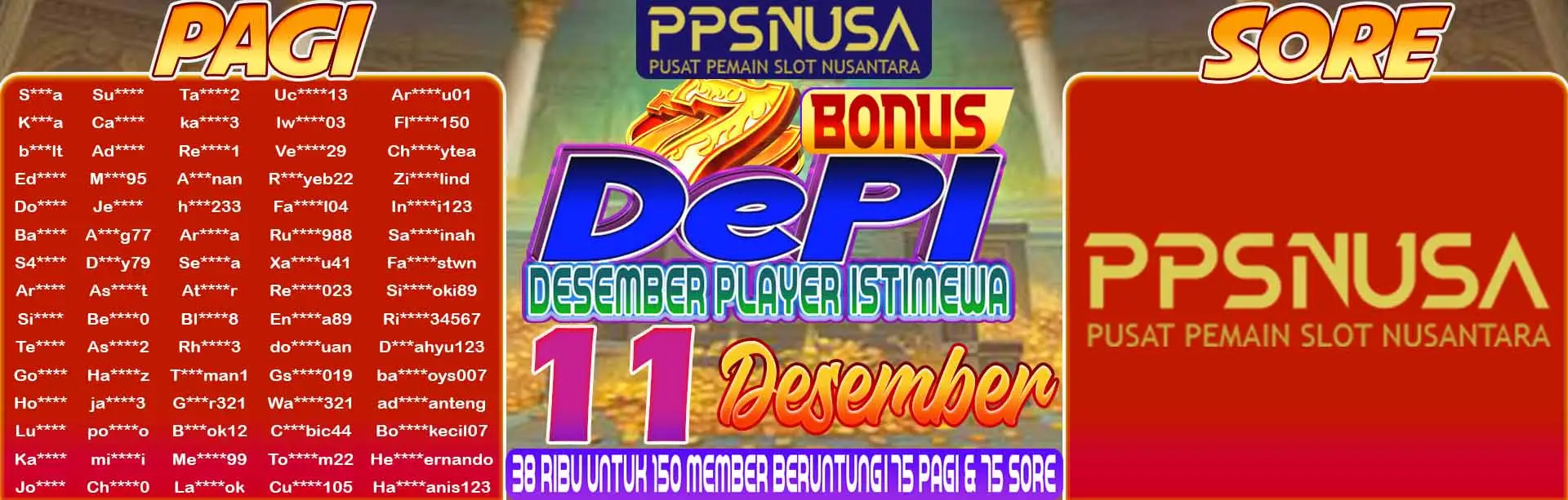 PEMENANG UNDIAN PAGI PPSNUSA "BONUS DePI (Desember Player Istimewa)" 11 DESEMBER 2025				