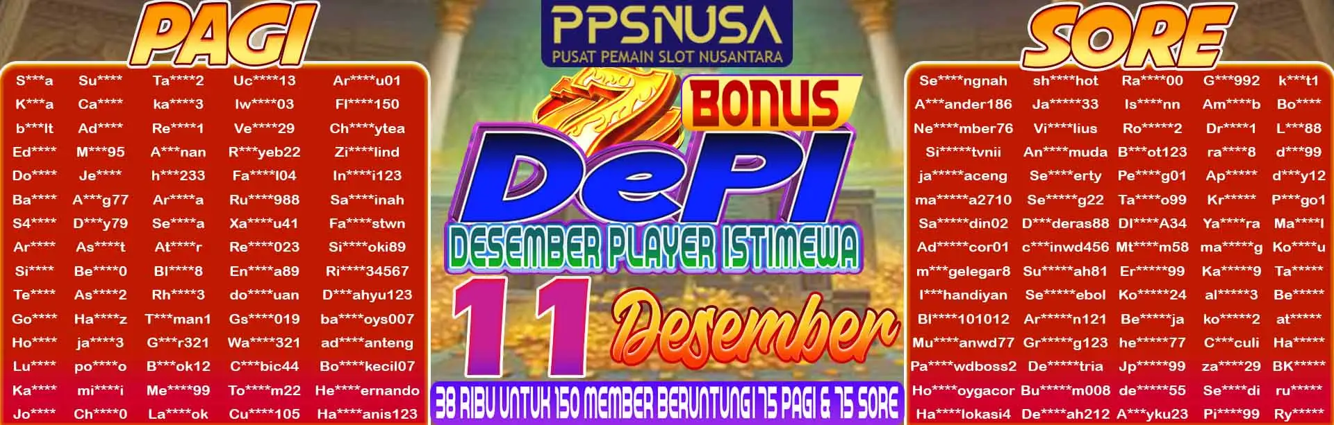 PEMENANG UNDIAN MALAM PPSNUSA "BONUS DePI (Desember Player Istimewa)" 11 DESEMBER 2025			