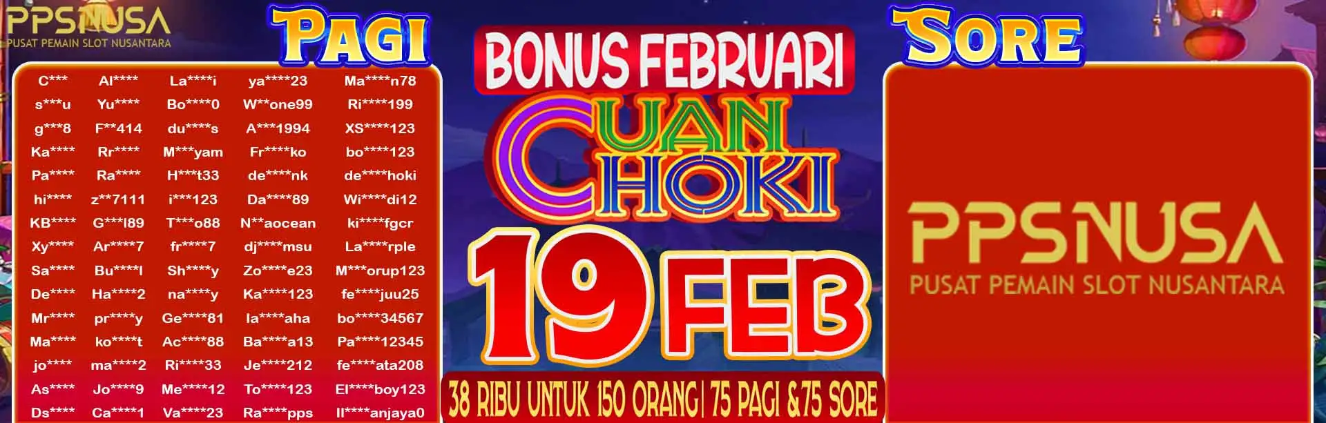PEMENANG UNDIAN PAGI PPSNUSA "BONUS FEBRUARI CUAN HOKI" 19 FEBRUARI 2026				