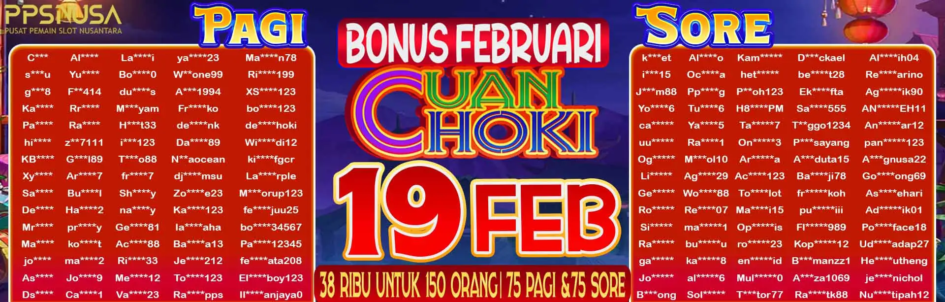 PEMENANG UNDIAN MALAM PPSNUSA "BONUS FEBRUARI CUAN HOKI" 19 FEBRUARI 2026