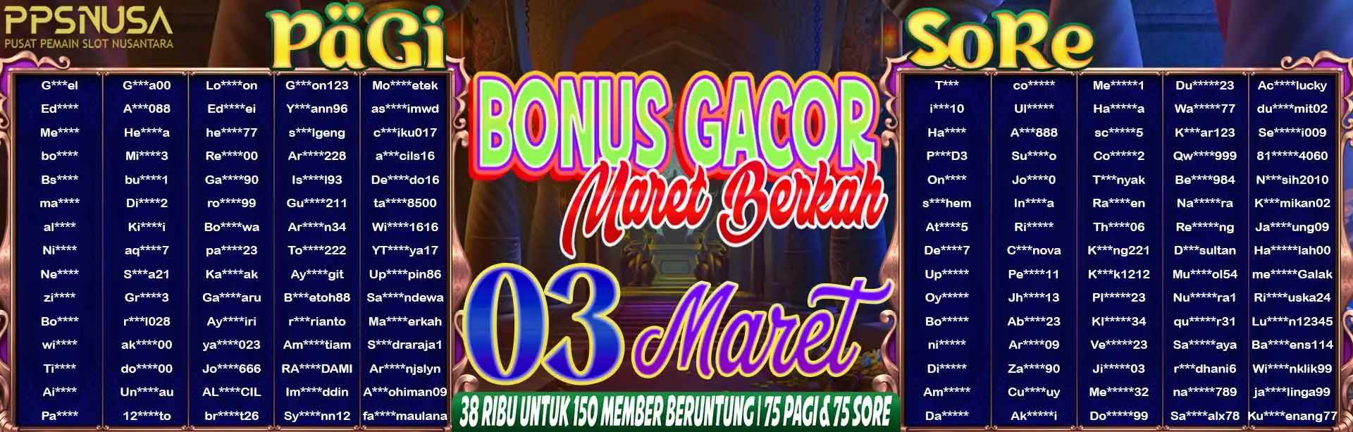 PEMENANG UNDIAN SORE PPSNUSA "BONUS GACOR MARET BERKAH" 3 MARET 2026
