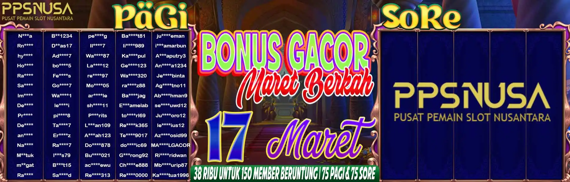 PEMENANG UNDIAN PAGI PPSNUSA "BONUS GACOR MARET BERKAH" 17 MARET 2026