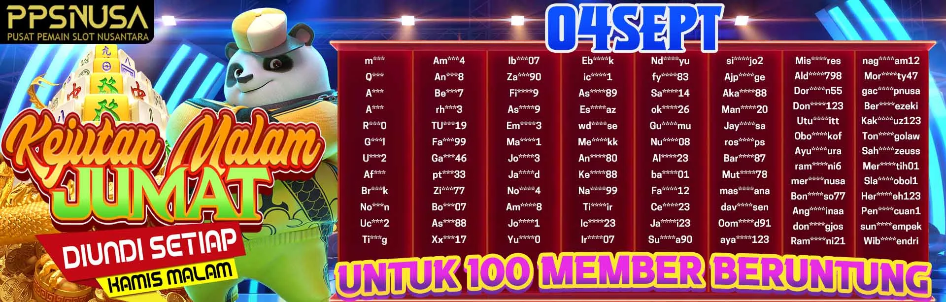 PEMENANG BONUS KEJUTAN MALAM JUMAT PPSNUSA 4 SEPTEMBER 2025 @100k