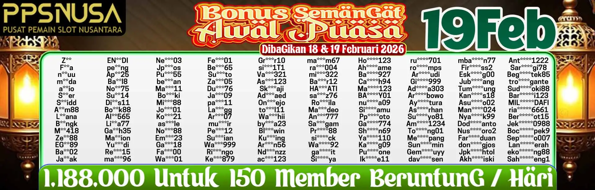 PEMENANG BONUS AWAL PUASA 19 FEBRUARI 2026