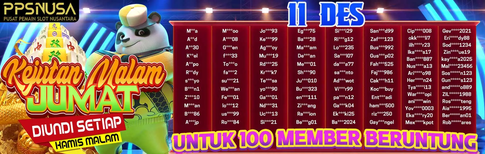 PEMENANG BONUS KEJUTAN MALAM JUMAT PPSNUSA 11 DESEMBER 2025