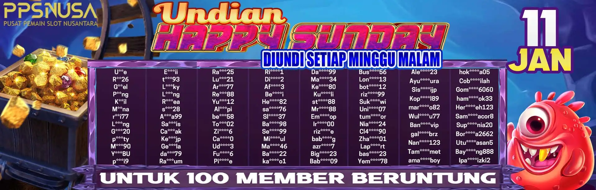 PEMENANG BONUS UNDIAN HAPPY SUNDAY PPSNUSA 11 JANUARI 2026 @150k			
