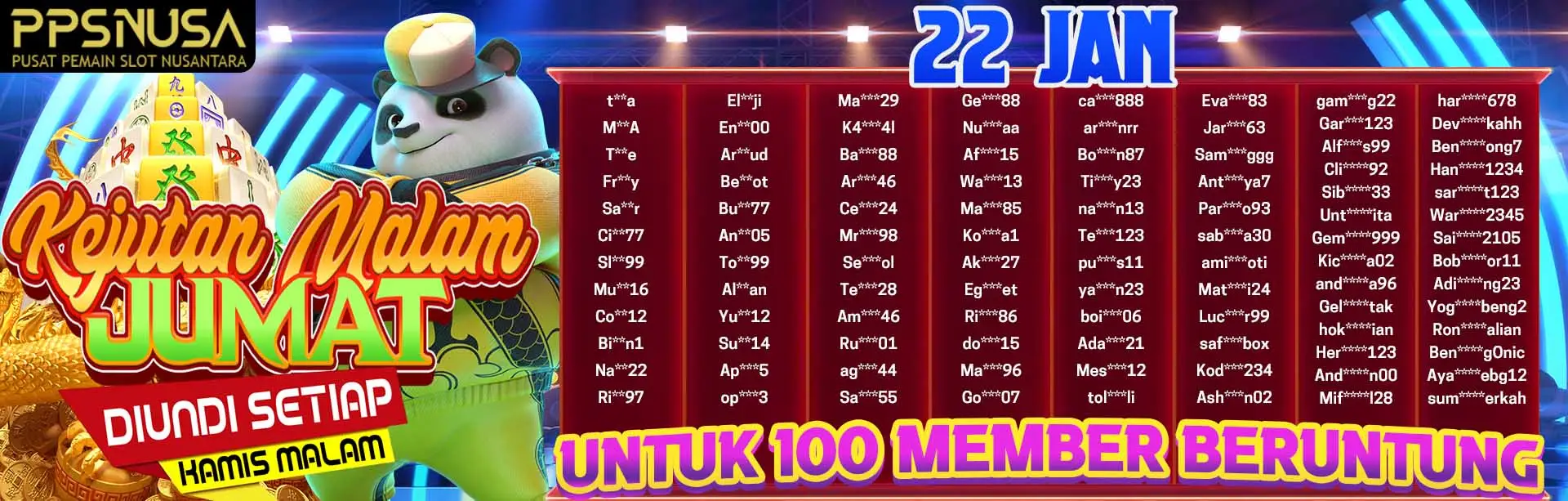 PEMENANG BONUS KEJUTAN MALAM JUMAT PPSNUSA 22 JANUARI 2026 @100k