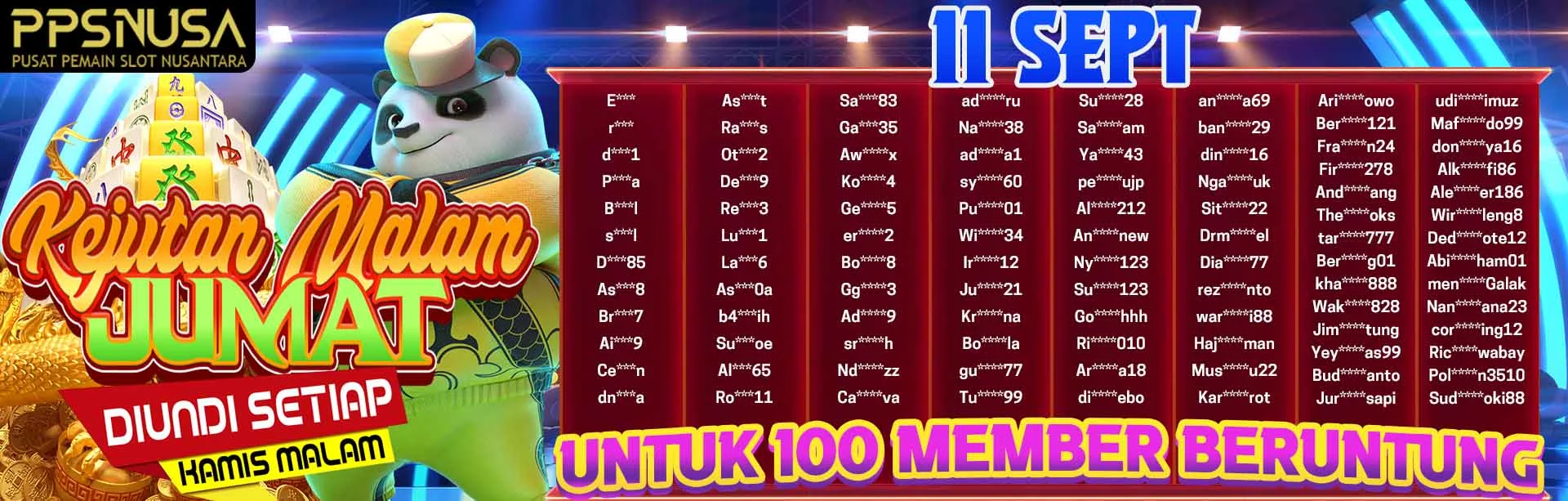 PEMENANG BONUS KEJUTAN MALAM JUMAT PPSNUSA 11 SEPTEMBER 2025 @100k