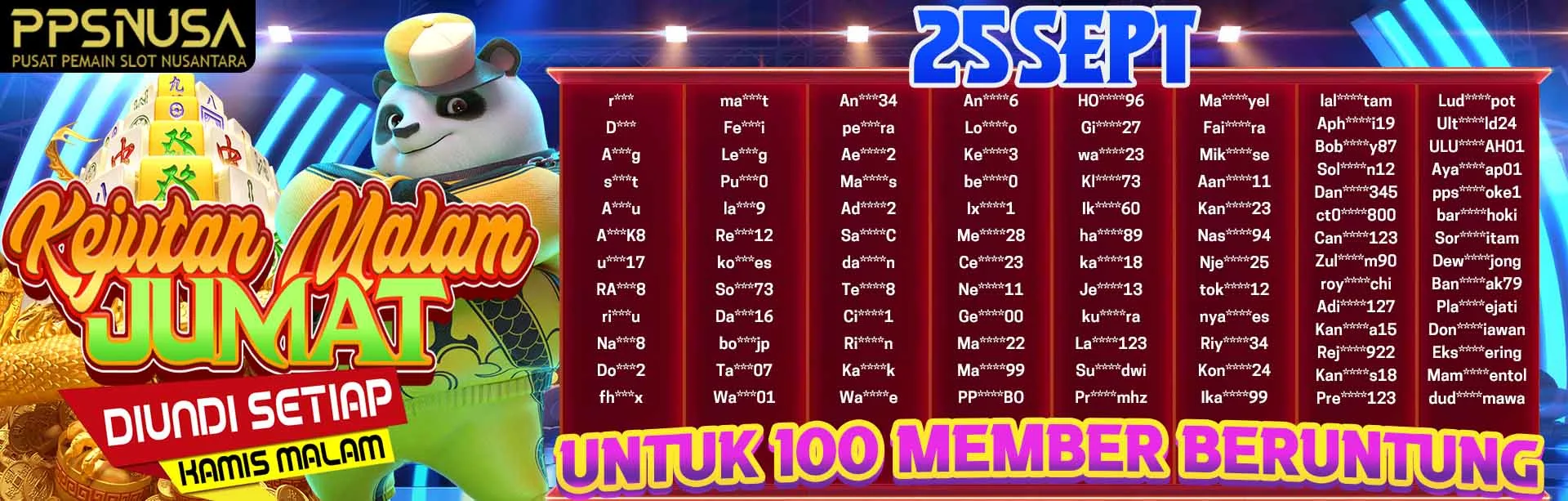 PEMENANG BONUS KEJUTAN MALAM JUMAT PPSNUSA 25 SEPTEMBER 2025 @100k				