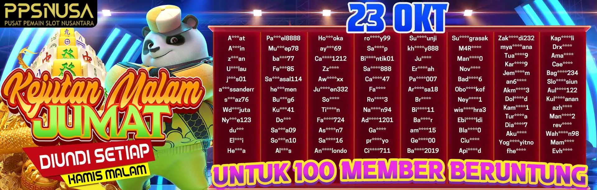 PEMENANG BONUS KEJUTAN MALAM JUMAT PPSNUSA 23 Oktober 2025 