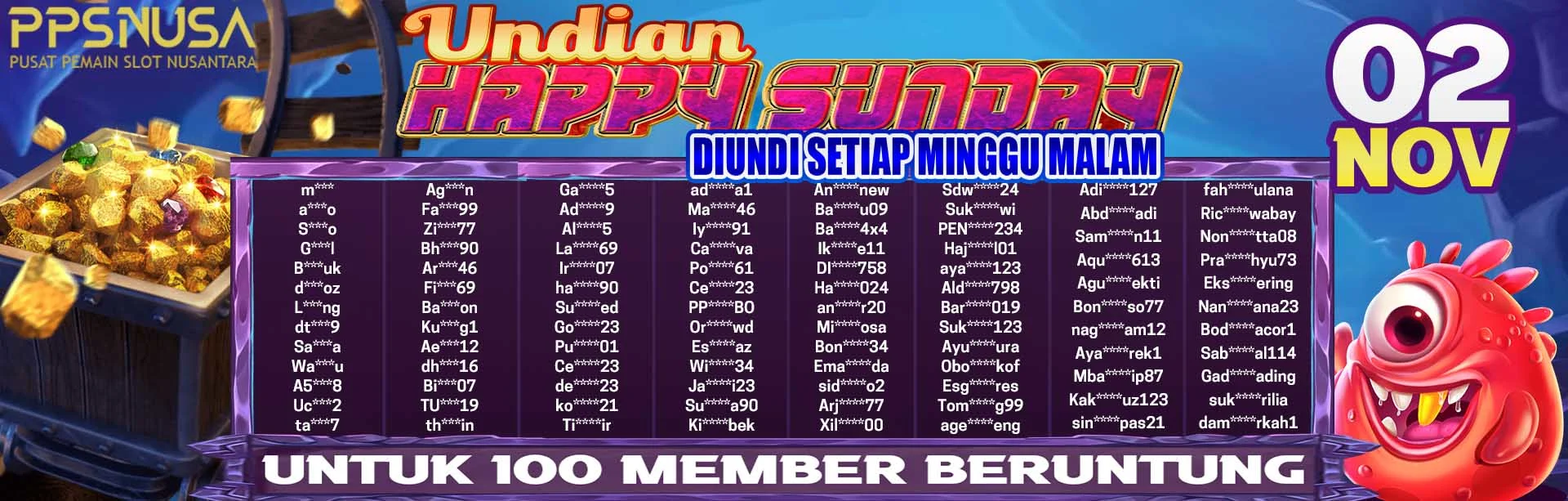 PEMENANG BONUS UNDIAN HAPPY SUNDAY PPSNUSA 02 NOVEMBER 2025 @150k			