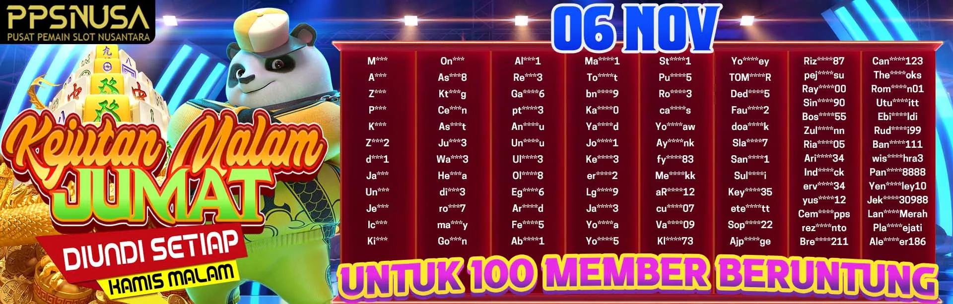 PEMENANG BONUS KEJUTAN MALAM JUMAT PPSNUSA 06 NOVEMBER 2025 @100k				