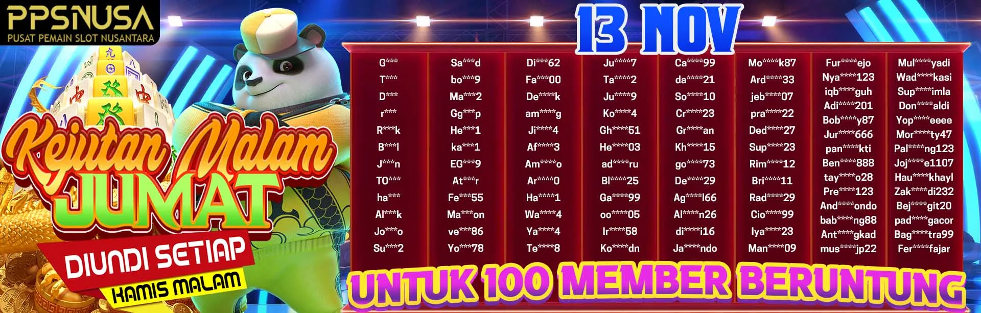 PEMENANG BONUS KEJUTAN MALAM JUMAT PPSNUSA 13 NOVEMBER 2025 @100k