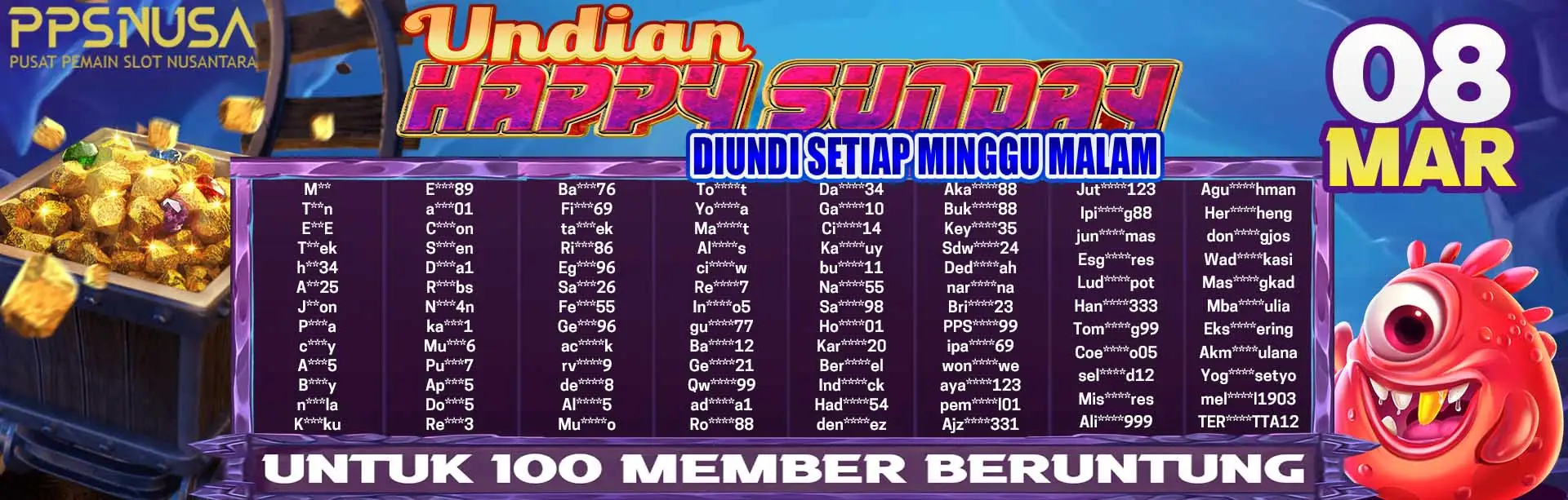PEMENANG BONUS UNDIAN HAPPY SUNDAY PPSNUSA 08 MARET 2026 @150k