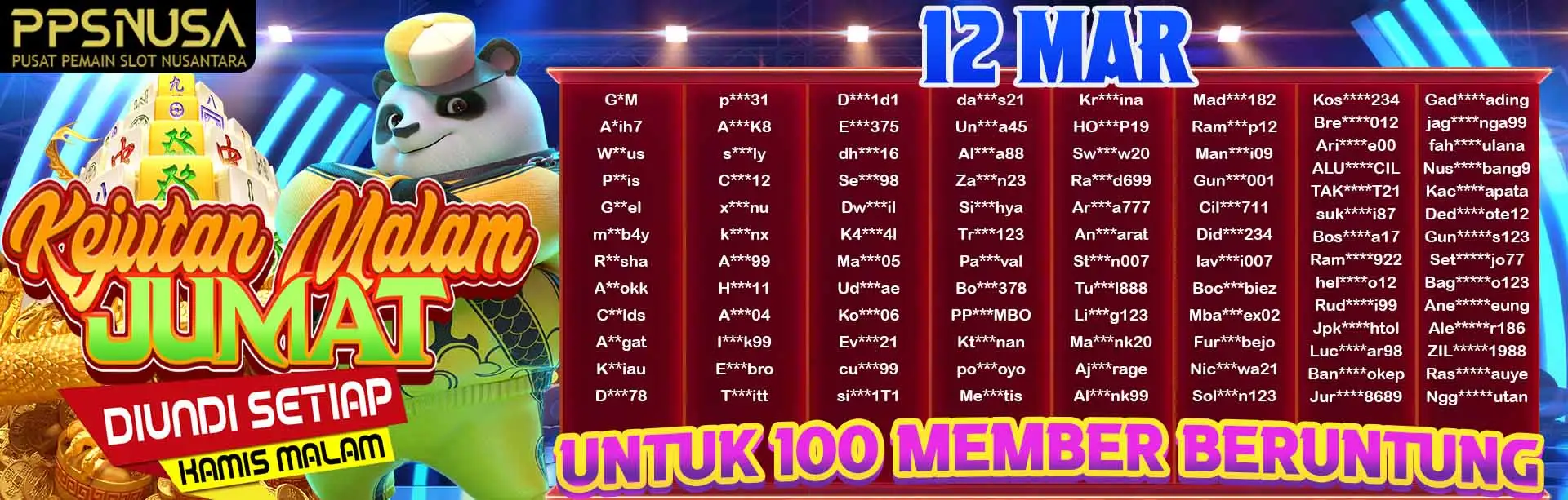 PEMENANG BONUS KEJUTAN MALAM JUMAT PPSNUSA 12 MARET 2026