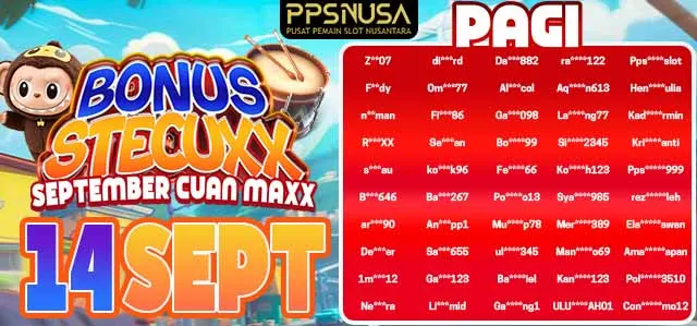 PEMENANG UNDIAN PAGI PPSNUSA "BONUS STECUXX (September CUan MaXX)" 14 SEPTEMBER 2025				
