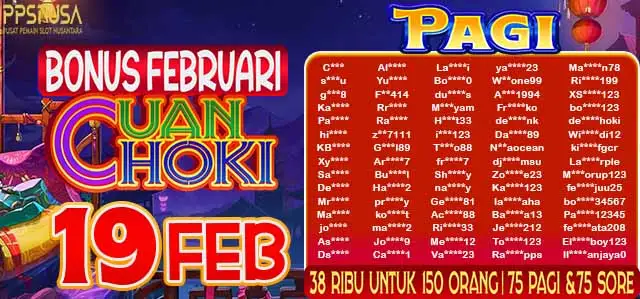 PEMENANG UNDIAN PAGI PPSNUSA "BONUS FEBRUARI CUAN HOKI" 19 FEBRUARI 2026				