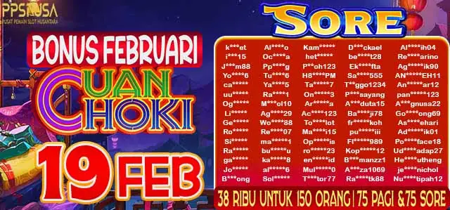 PEMENANG UNDIAN MALAM PPSNUSA "BONUS FEBRUARI CUAN HOKI" 19 FEBRUARI 2026