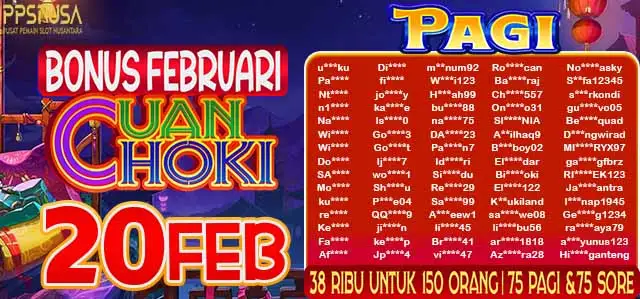 PEMENANG UNDIAN MALAM PPSNUSA "BONUS FEBRUARI CUAN HOKI" 20 FEBRUARI 2026