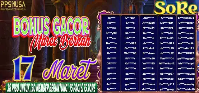 PEMENANG UNDIAN MALAM PPSNUSA "BONUS GACOR MARET BERKAH" 17 MARET 2026