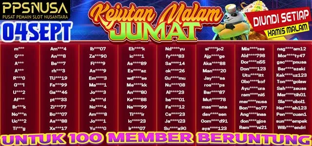 PEMENANG BONUS KEJUTAN MALAM JUMAT PPSNUSA 4 SEPTEMBER 2025 @100k