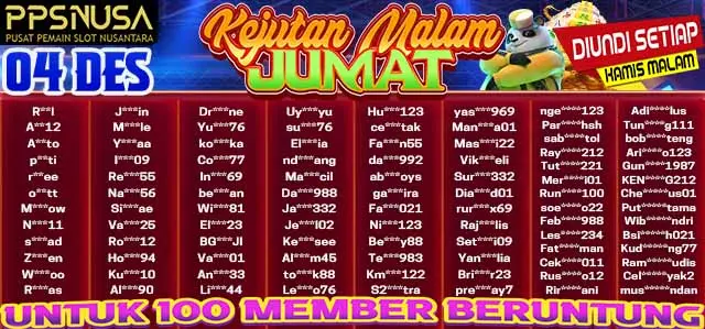 PEMENANG BONUS KEJUTAN MALAM JUMAT PPSNUSA 04 DESEMBER 2025 @100