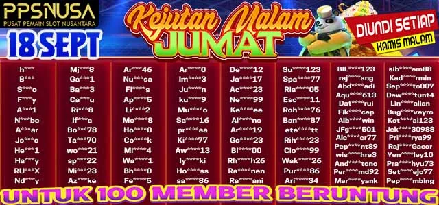 PEMENANG BONUS KEJUTAN MALAM JUMAT PPSNUSA 18 SEPTEMBER 2025 @100k				