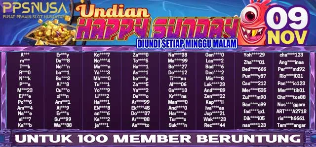 PEMENANG BONUS UNDIAN HAPPY SUNDAY PPSNUSA 09 NOVEMBER 2025 @150k 