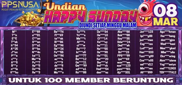 PEMENANG BONUS UNDIAN HAPPY SUNDAY PPSNUSA 08 MARET 2026 @150k