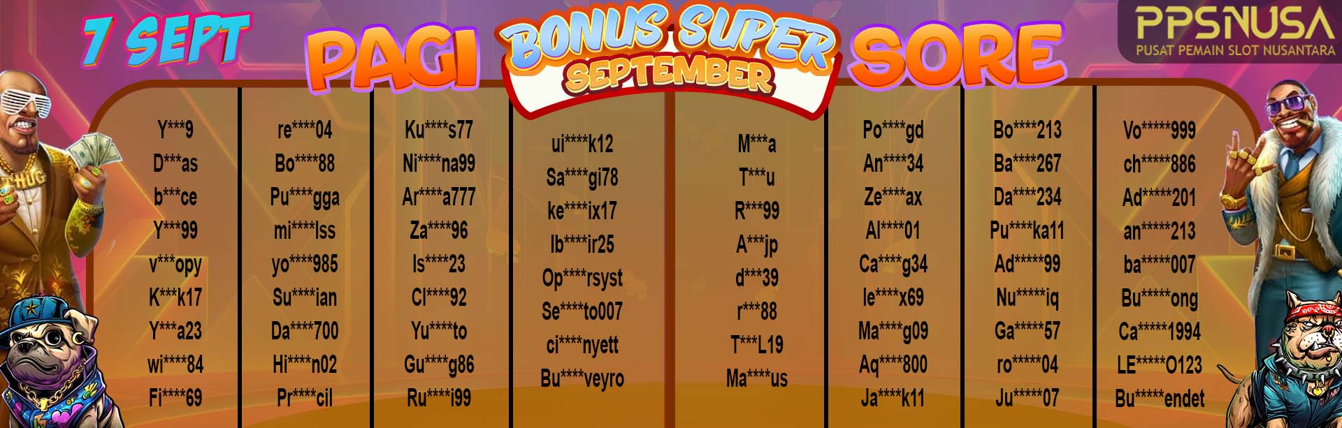 PEMENANG UNDIAN MALAM PPSNUSA "BONUS SUPER SEPTEMBER" 7 SEPTEMBER 2024				