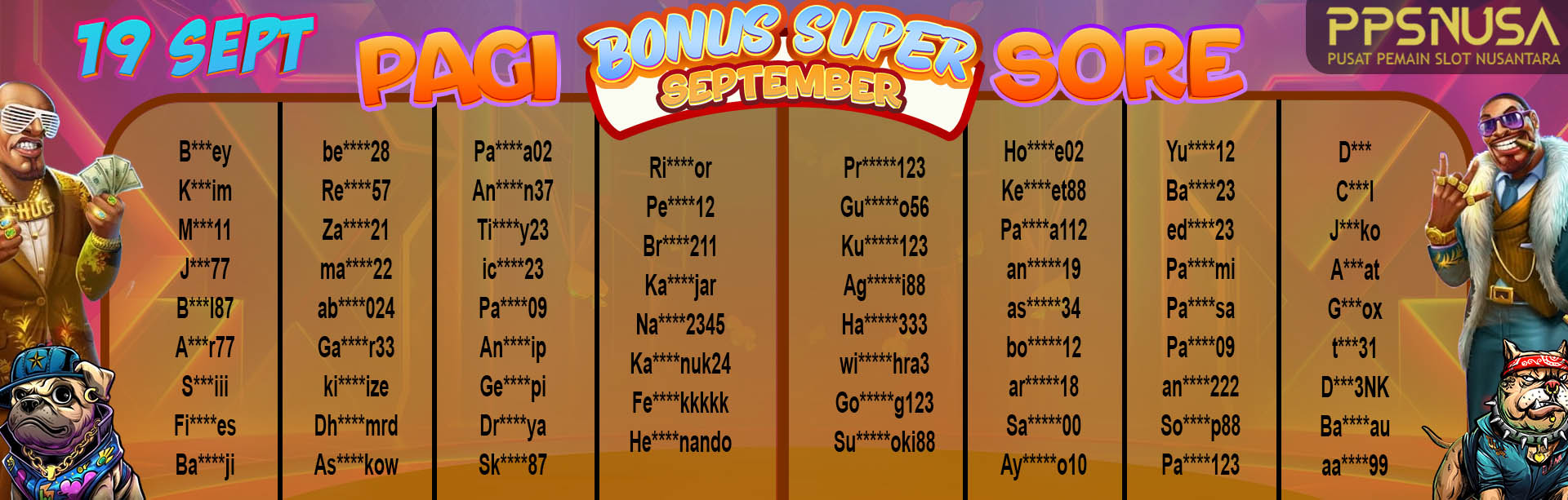 PEMENANG UNDIAN MALAM PPSNUSA "BONUS SUPER SEPTEMBER" 19 SEPTEMBER 2024			