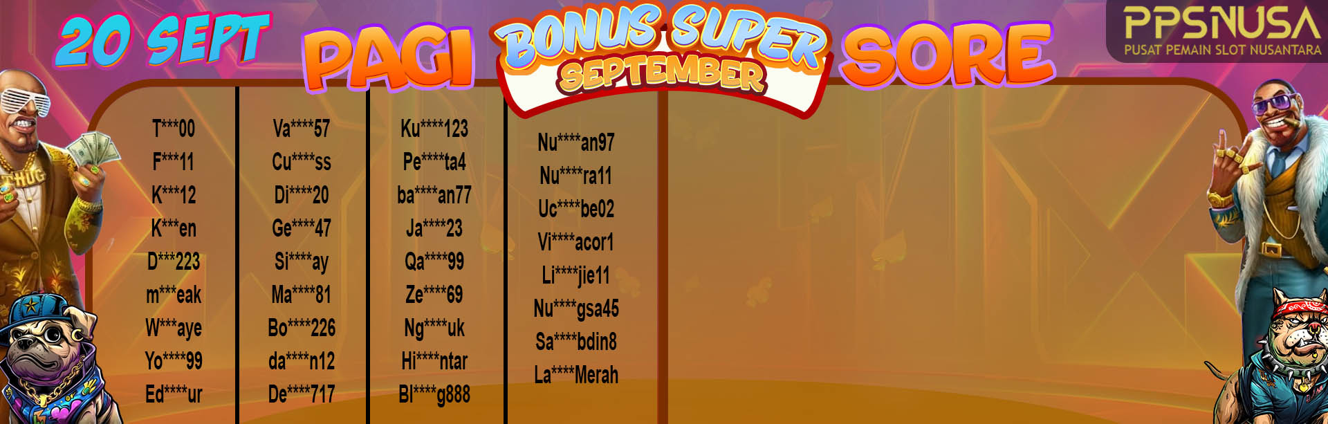 PEMENANG UNDIAN PAGI PPSNUSA "BONUS SUPER SEPTEMBER" 20 SEPTEMBER 2024				