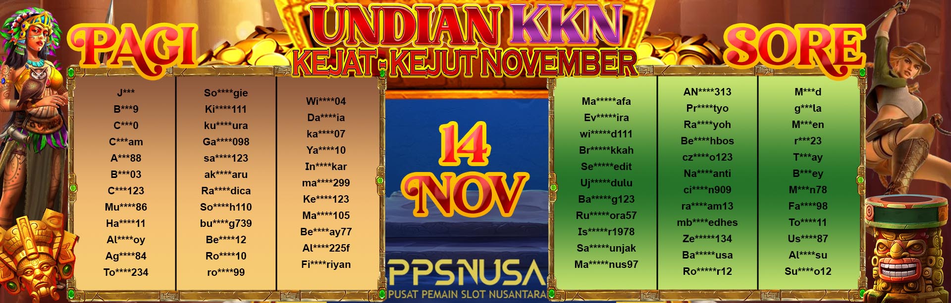 PEMENANG UNDIAN MALAM PPSNUSA "UNDIAN KKN (KEJAT KEJUT NOVEMBER)" 14 NOVEMBER 2024			