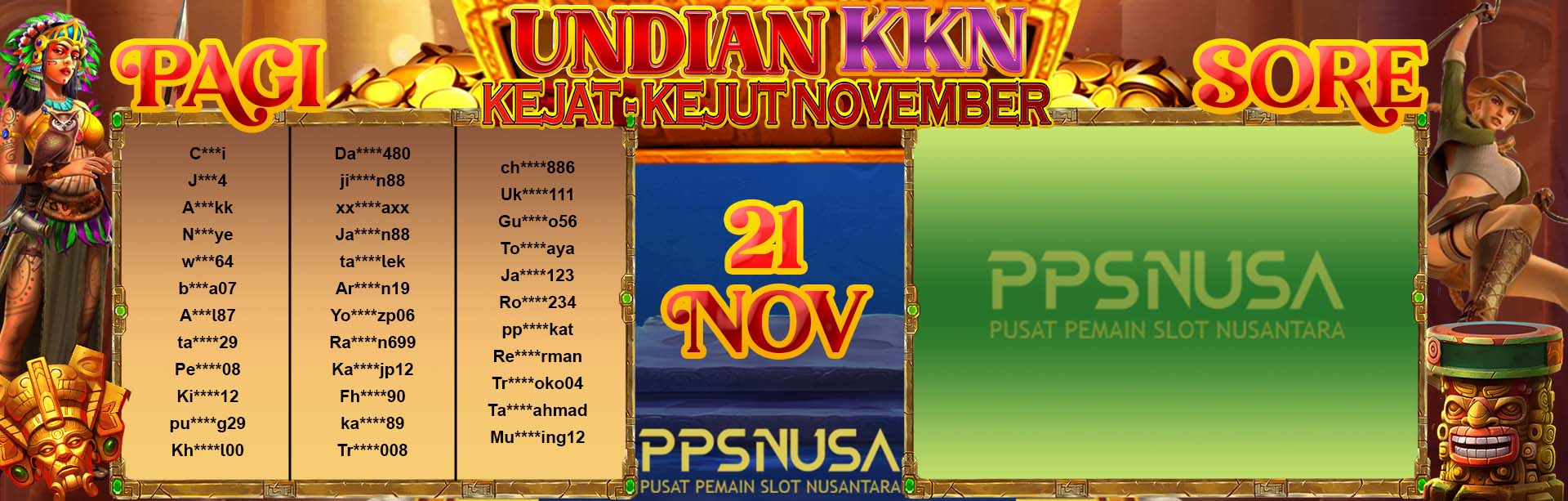 PEMENANG UNDIAN PAGI PPSNUSA "UNDIAN KKN (KEJAT KEJUT NOVEMBER)" 21 NOVEMBER 2024				