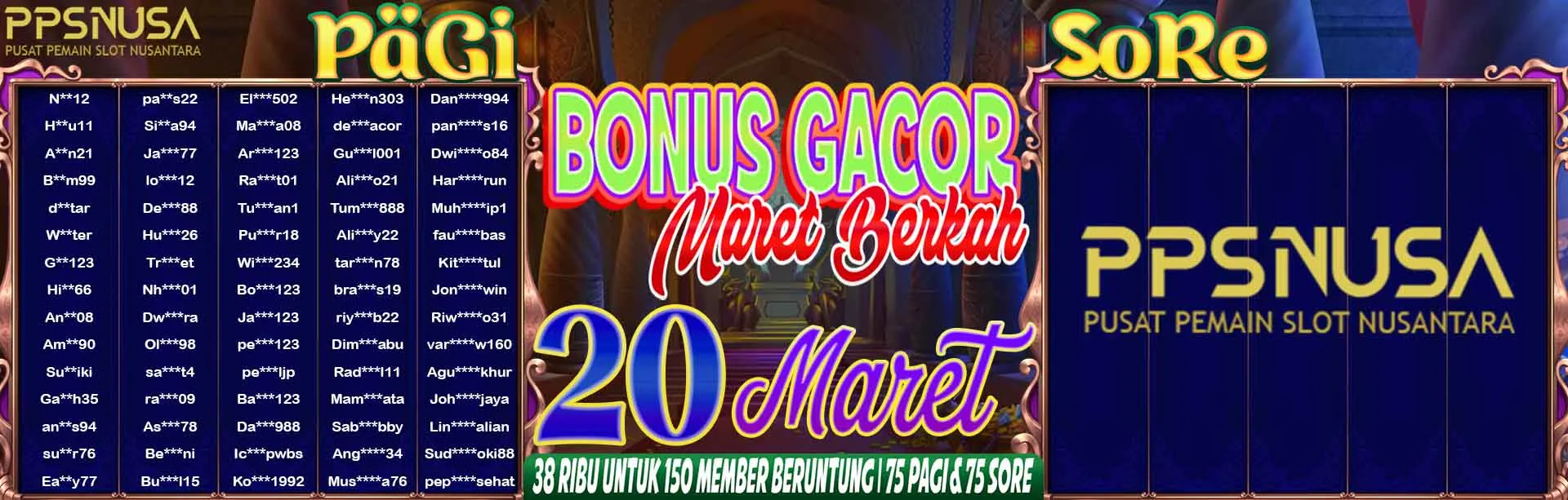 PEMENANG UNDIAN PAGI PPSNUSA "BONUS GACOR MARET BERKAH" 20 MARET 2026				