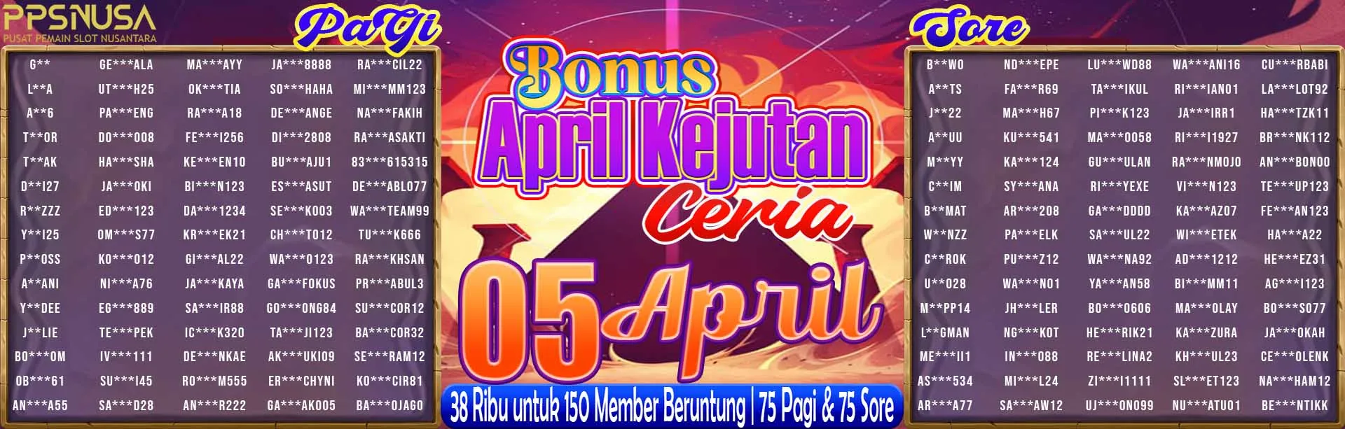 PEMENANG UNDIAN PAGI PPSNUSA "BONUS April Kejutan Ceria" 6 APRIL 2026				