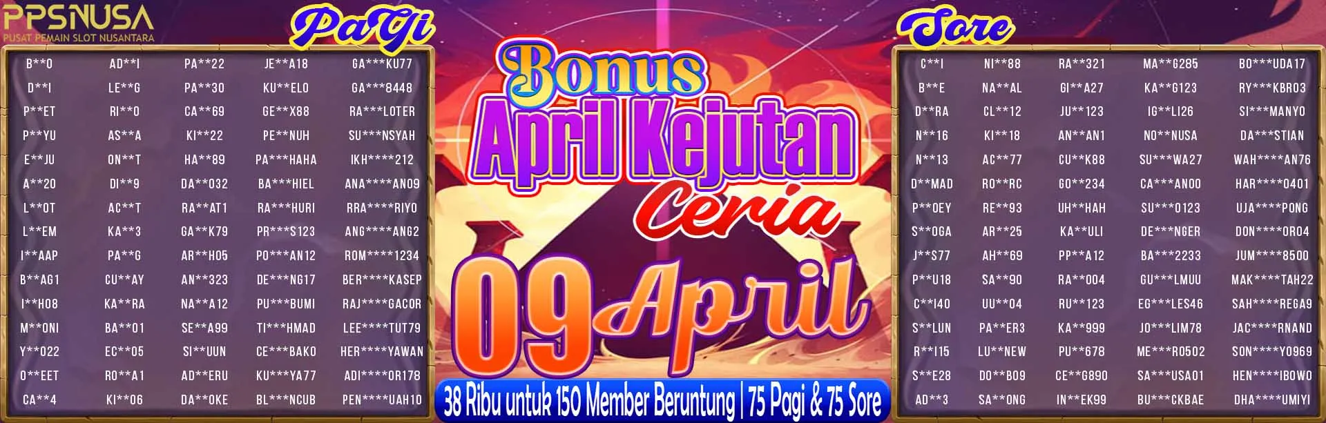 PEMENANG UNDIAN MALAM PPSNUSA "BONUS April Kejutan Ceria" 9 APRIL 2026