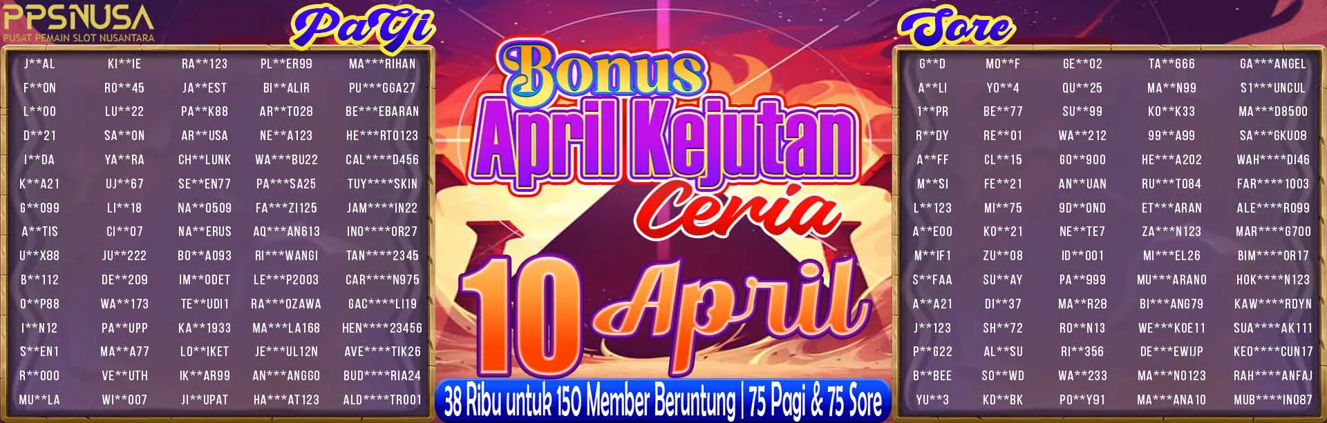 PEMENANG UNDIAN MALAM PPSNUSA "BONUS April Kejutan Ceria" 10 APRIL 2026